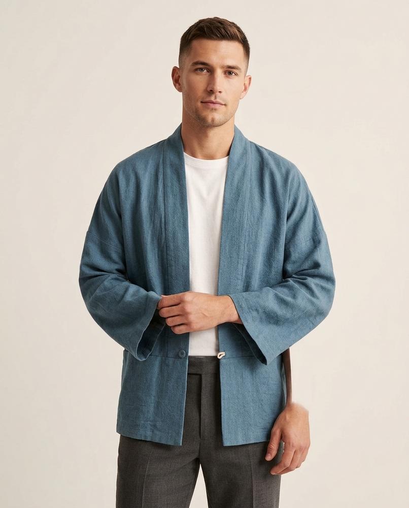 Lands Mode - Duvet | Kragenlos Leinenartig Jacke Unisex