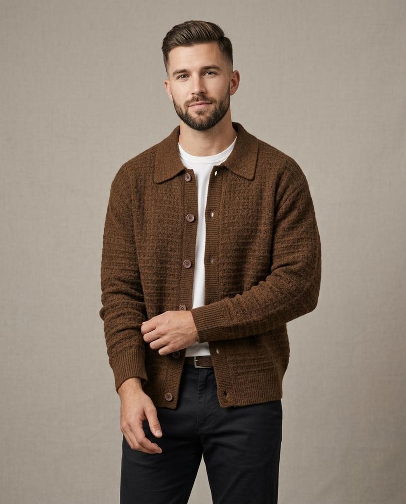 Lands Mode - Yidus | Strukturiert Gekragt Strickjacke Herren