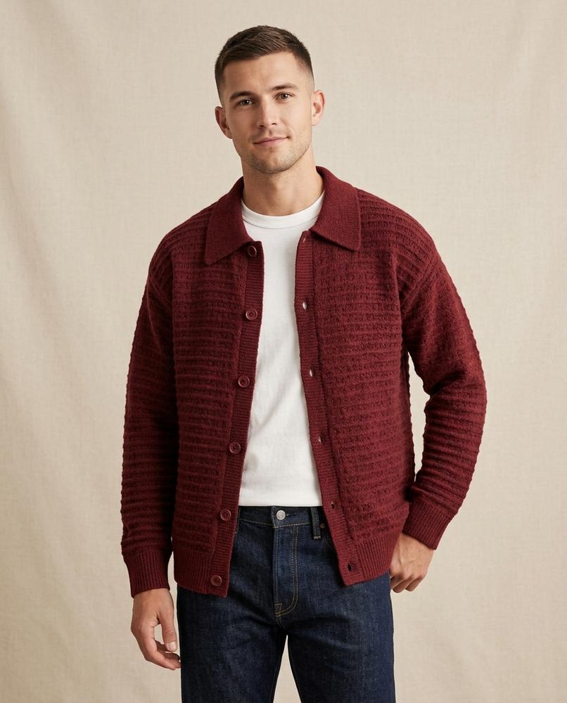 Lands Mode - Yidus | Strukturiert Gekragt Strickjacke Herren