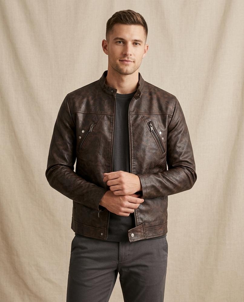 Lands Mode - Nibev | Tailliert Kunstleder Jacke Herren