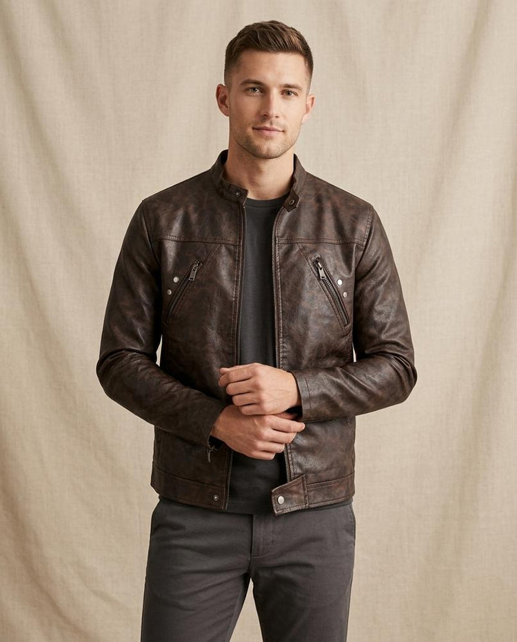 Beanland - Nibev | Tailliert Kunstleder Jacke Herren