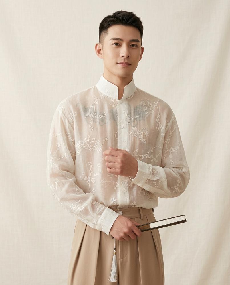 Lands Mode - Deril | Transparentes Besticktes Hemd Herren