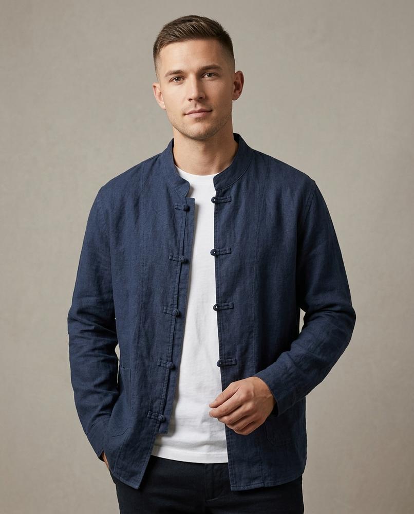 Lands Mode - Nuvev | Stehkragen Leinen Jacke Herren