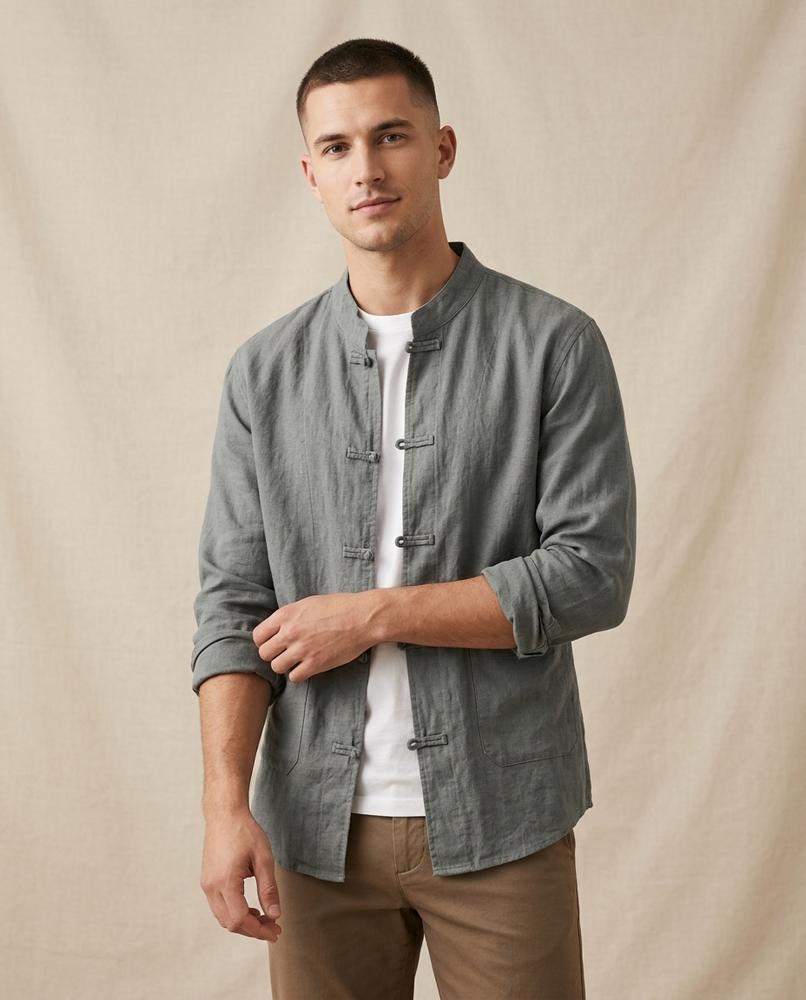 Lands Mode - Nuvev | Stehkragen Leinen Jacke Herren