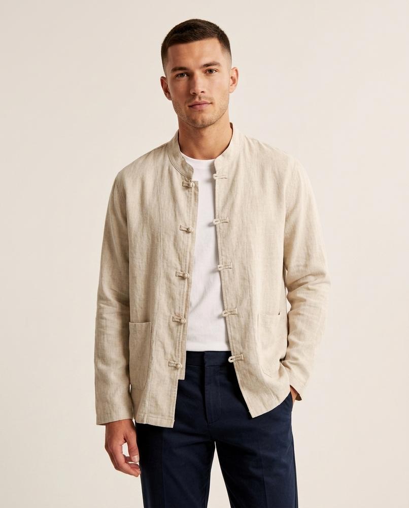 Lands Mode - Nuvev | Stehkragen Leinen Jacke Herren