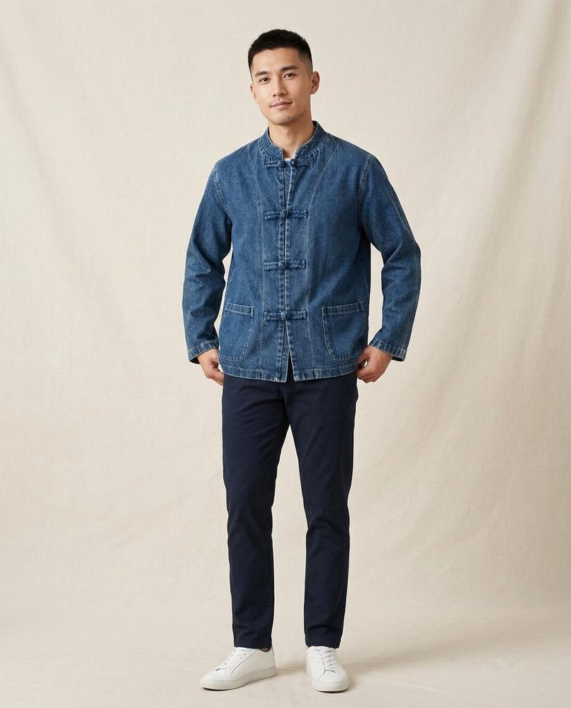 Lands Mode - Ditut | Knebelverschluss Denim Jacke Unisex