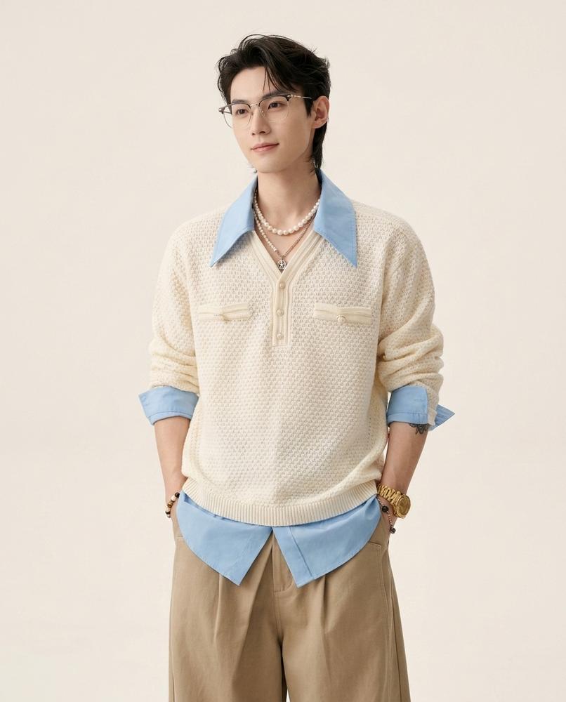 Lands Mode - Nohor | Strukturierter Zweifarbiger Pullover Herren