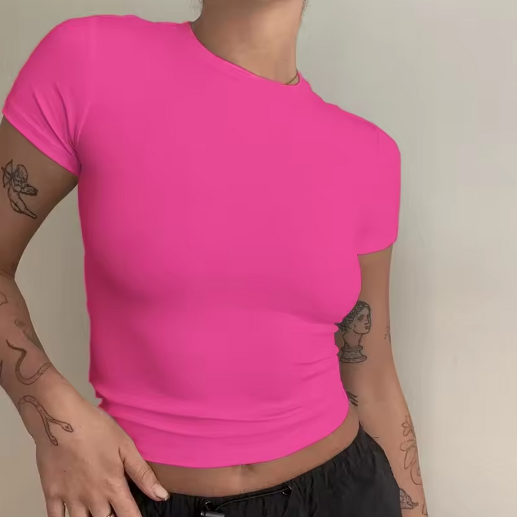 Beanland Damen T-Shirt - Tailliert & Kurz geschnitten - Slim Fit Rundhals-Shirt