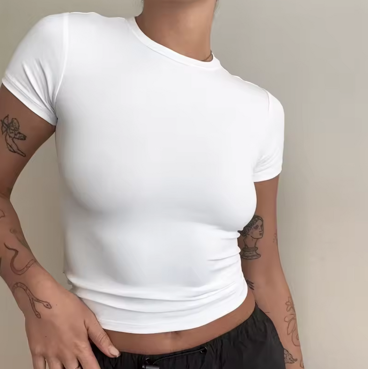 Beanland Damen T-Shirt - Tailliert & Kurz geschnitten - Slim Fit Rundhals-Shirt
