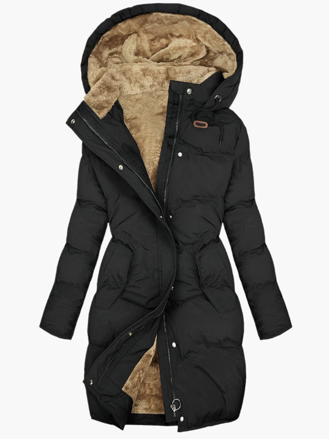 Beanland Damen Steppmantel - Bodenlang mit Fleece-Futter & Kapuze - Wintermantel